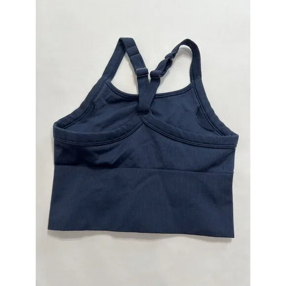 ALO Yoga Seamless Ribbed Favorite Bra Tank in Navy - www.disolcolor.com